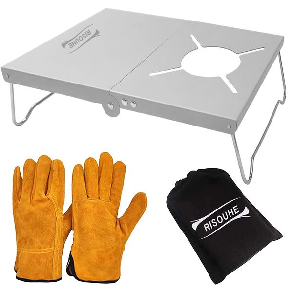 soto st-310 Heat Shield Table Single Burner Table Multi-functional Folding Lightweight T-330 Compatible with 4 Burners Stainless Steel Camping Equipment Heat Resistant Gloves Cowhide BBQ Iwatani