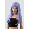 Long blue wig with short, straight fringe