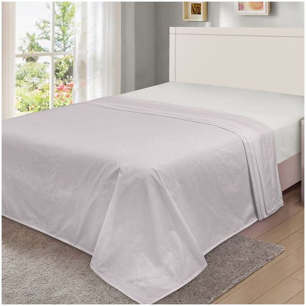 Anti Wrinkle Plain Dyed Flat Sheet- Non Iron Bedding Double Bed Set- Easy Care Polycotton Bed Sheets-Grey