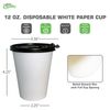 12oz White Coffee Cups and Black Flat Lids Hot Cold Drinks Disposable 500pcs