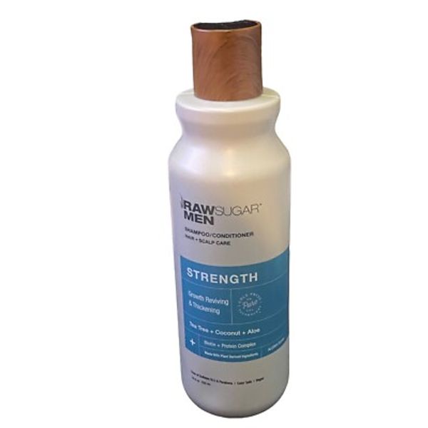 Raw Sugar Men 2-in-1 Shampoo & Conditioner Strength W/ Biotin, Tea Tree 18 Fl Oz