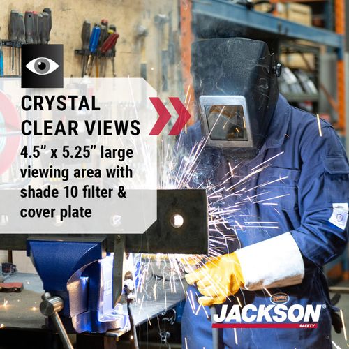 Jackson Safety Welding Helmet, Auto Darkening Hood, Durable Protective Welder Face Mask for Men and Women, Fixed Shade, Hard Hat Adaptable, HSL-100 Shell, Universal Size, Black, 14975