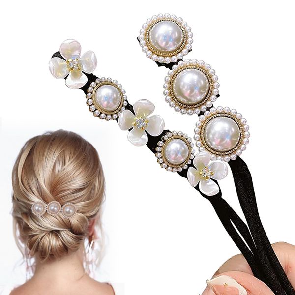 2 Stück Magischer Haarknoten, Perle Blumen Haar Dutt Maker, Damen Donut Hair Bun Maker, Magischer Haarknotenmacher für Damen, Haarknoten Former Set für Kinder Mädchen Frauen