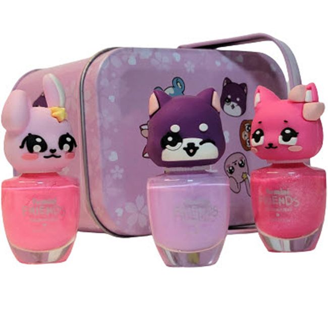 Tumini Friends Water-Based Nail Polish Cat + Rabbit + Dog + Tin Case Set