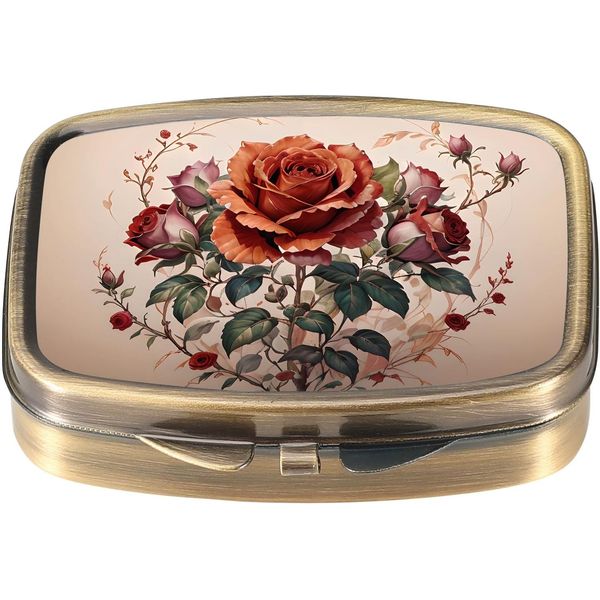 Pill Case Pill Box with Mirror Retro Pocket 2 Compartment Medicine Case