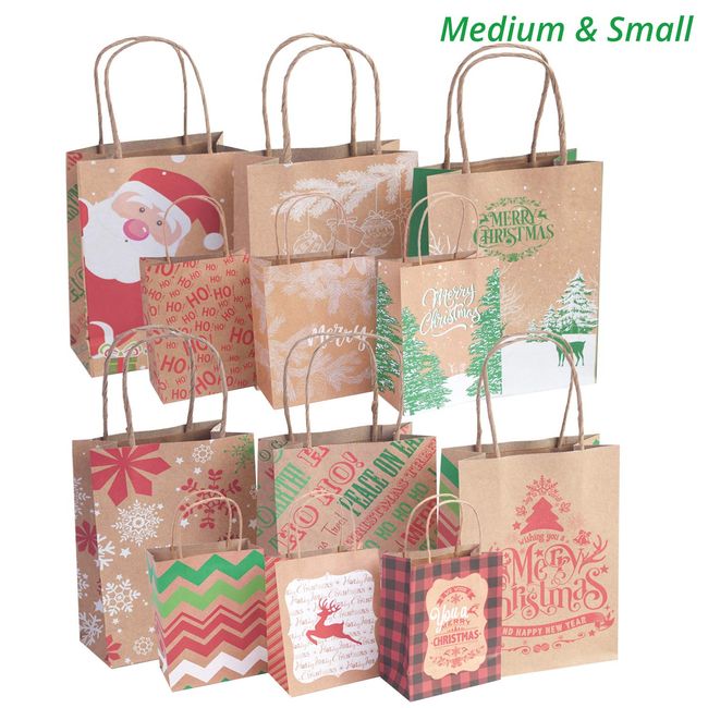 24 Kraft Christmas Gift Bags Assorted sizes with 60-Count