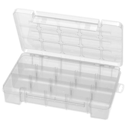 Akro-Mils 05805 Plastic Portable Parts Storage Case for Hardware and Crafts with Hinged Lid and 4 Adjustable Dividers, (11-Inch x 7-Inch x 2-3/8-Inch), Medium, Clear