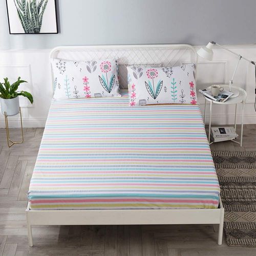 100% Soft Cotton Fitted Sheet Twin Size Deep Pocket Colorful Striped Wrinkle Free,1 Piece Cooling Bed Sheet Comfortable Kids Bedding Collection Twin Bed Sheet,Rainbow Sheet Twin