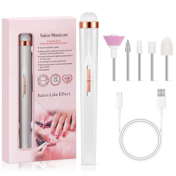 Asheyya Electric Nail Files for Acrylic and Gel Nails, 20000RPM Adjustable Speed Electric Nail Drill with 5 Drill Bits