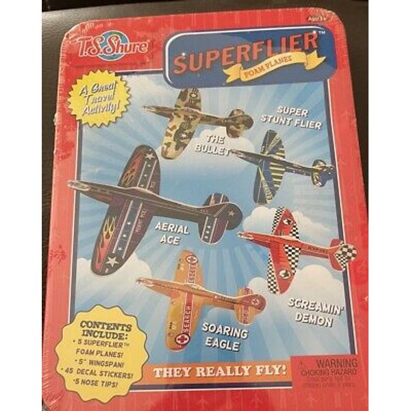 TOY SUPERFLIER FOAM PLANES TIN BOX WITH STICKERS & 5 NOSE TIPS – T.S. Shure