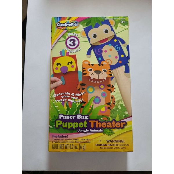 Creative Kids Paper Bag Puppet Theater Jungle Animals NEW