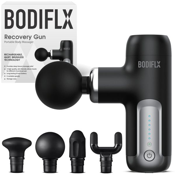 BODIFLX Recovery Massage Gun,Mini Pocket-Sized,Portable,Muscle Massage Gun,Deep Tissue Percussion Electric Massager with Carry case. for Recovery and Relief,Super Quiet,Silicon Massage Heads