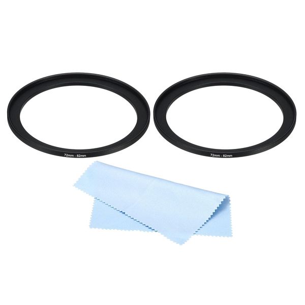 PATIKIL 72mm-82mm Metal Step Up Ring with Cleaning Cloth, 2 Pack Camera Lens Filter Adapter Ring Aluminum Filter Adapter Ring for Camera Lenses Hood, Black