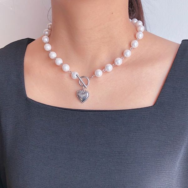 Surgical Steel Pearl Chain Heart Choker Necklace