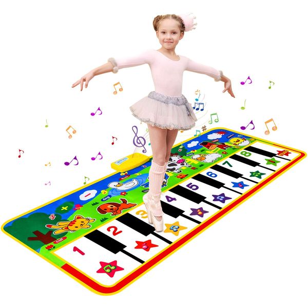 M SANMERSEN Piano Mat, 53'' x 23'' Musical Toys for Toddlers Floor Piano Touch Playmat with 8 Animal Sounds, Music Piano Keyboard Dance Mat Toddler Toys Gifts for Boys and Girls 1 2 3 4 5 Year Old