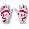 Under Armour Mens Yard 20 Baseball Gloves , White (102)/Red , Small
