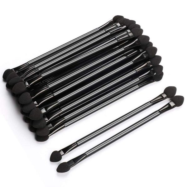 50 Pcs Black Double Head Long Handle Makeup Brushes Double Mouth Eyeshadow Brushes 5.1 inches (13 cm) Long Handle Disposable Double-Sided Eyeshadow Sponge Brush Makeup Brush Black