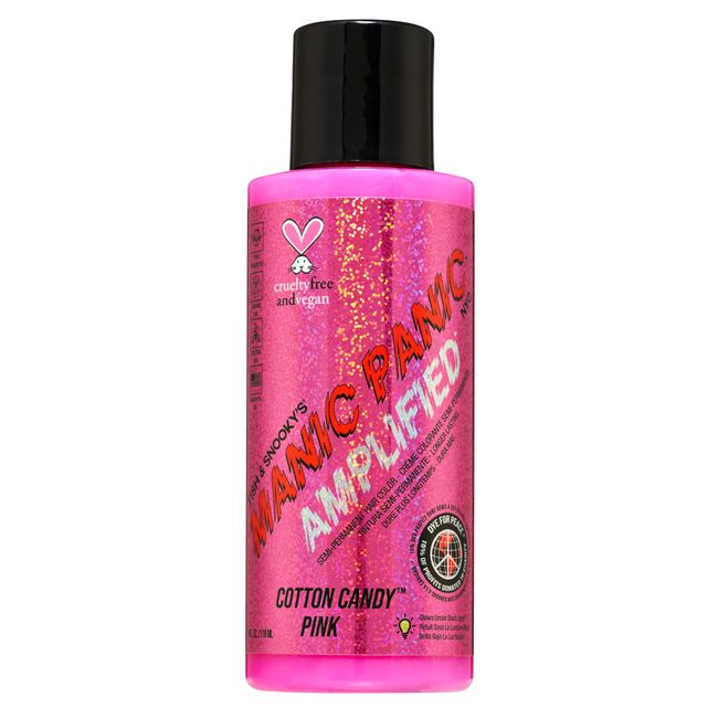 MANIC PANIC Cotton Candy Pink Hair Color - Amplified - Semi Permanent Hair Dye - Bright Pink Cool Toned Color - Glows in Blacklight - Vegan, PPD & Ammonia-Free - For Coloring Hair on Women & Men