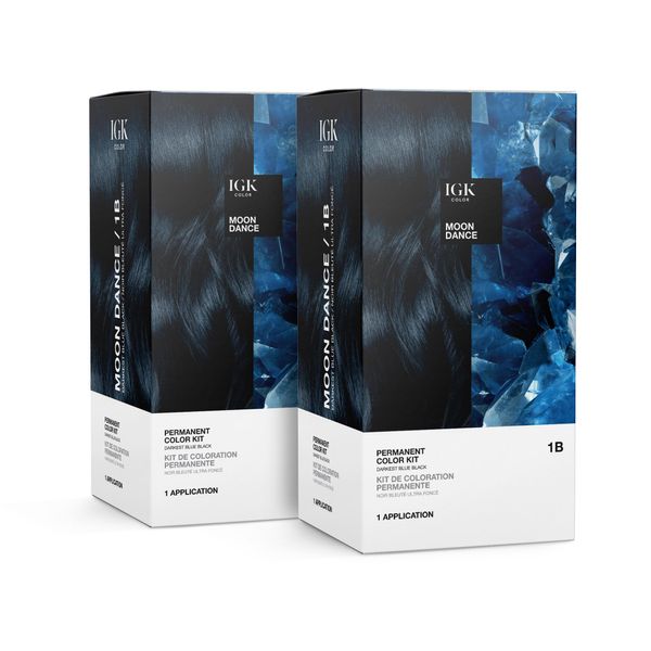 IGK Permanent Color Kit (2-Pack) MOON DANCE - Darkest Blue Black 1B | Easy Application + Strengthen + Shine | Vegan + Cruelty Free + Ammonia Free |