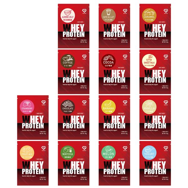 GronG Whey Protein 100 Basic Trial Pack, 1.1 oz (30 g), Set of 14 Types