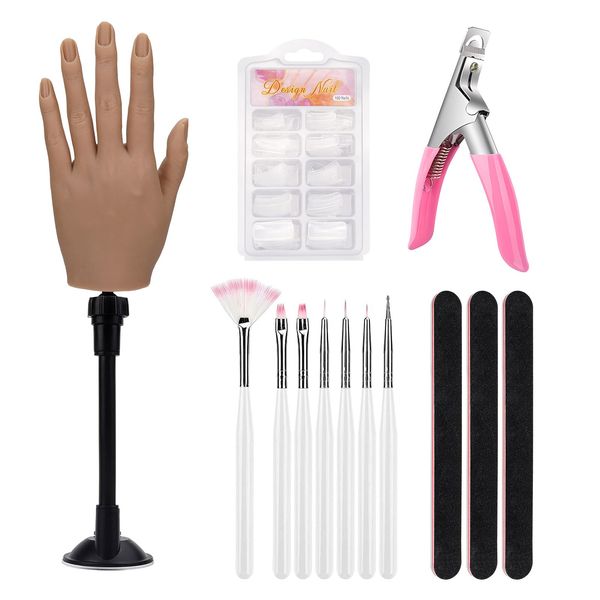 Silicone Hand for Acrylic Nails with Stand Bracket,Realistic Silicone Nail Training Hand, Soft Flexible Bendable Nail Practice Mannequin Hand for Nails Art DIY Print Practice Tool (Left Hand)