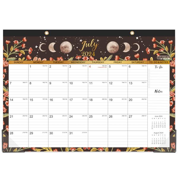 2024-2025 Desk Calendar - 18 Monthly Desk/Wall Calendar 2-in-1, July 2024 - December 2025, 16.8" x 12", Thick Paper with Corner Protectors, Large Ruled Blocks - The Moon