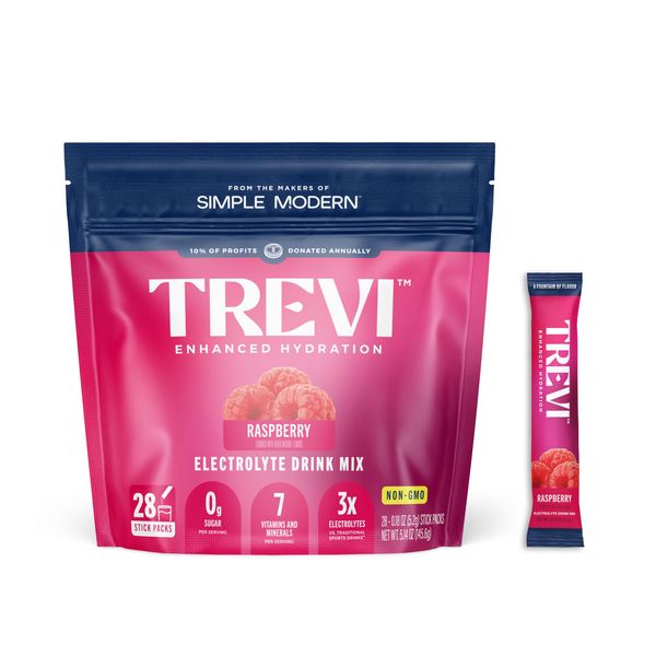 TREVI™ Sugar Free Electrolytes - Drink Mix Hydration Powder Packets - 28 Count - Raspberry