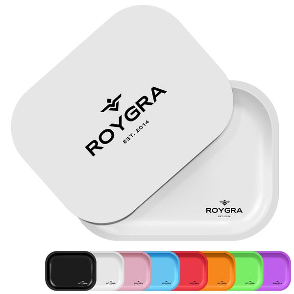 roygra Rolling Tray, Metal Matte Decorative Tray with PVC Soft Magnetic Lid, 7 x 5.5 inch - White