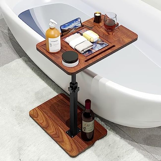 Expandable Bathtub Tray Spa Tub Organizer Rack Food Wine Book Phone Table  Holder Water Proof Shelf