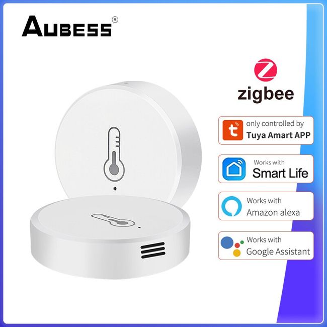 AUBESS Tuya Mini Zigbee Temperature &Humidity Sensor Work with  Alexa  and Google Home