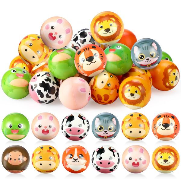 Libima 24 Pcs Foam Stress Balls Bulk Squeeze Balls Foam Hand Exercise Balls Mini Bouncy Fidget Ball for Boys Girls Adults Reward Birthday Party Favor Gifts(Animal)