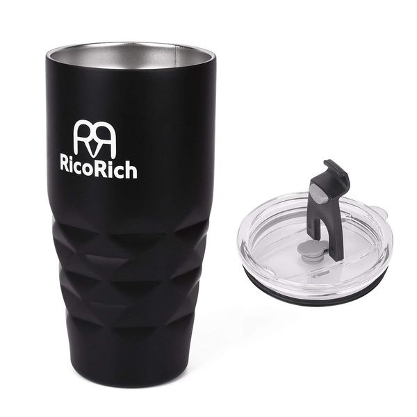 RicoRich Vacuum Insulated Tumbler with Tritan Lid Stainless Steel Double Wall 30.5 fl oz (900 ml), Black (RRWB13-BK)