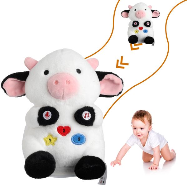 MILEGI Musical Talking Cow Stuffed Animal, Moving Tummy Time Toy Cow Plush Repeats What You Say, Baby Learning Toy Cow Plushies, Interactive Funny Toy Singing for Boy Girl Kids Birthday Gift