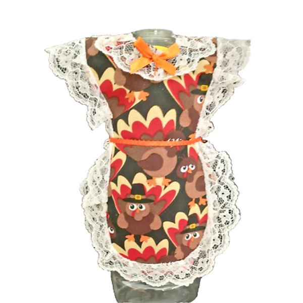 Turkey Print Apron Dish Soap Pancake Syrup Catsup Bottle Cover-up  Thanksgiving