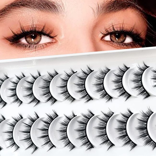 10 Paare 3D Falsche Wimpern, Natürliche Künstliche Wimpern Extensions Set, Künstliche Wimpern Natürlich Look, Wiederverwendbar Handgemachte Leichte Faux Mink Make-up-Wimpern(08)