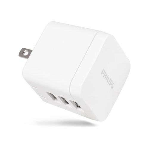 Philips iPhone USB Wall Charger Block, 17W USB A Charger, 3-Port USB A Charging Block for iPhone 14 Series, 13 Series, 12 Series, iPad, Power Adapter Cube, Foldable Plug USB Charging Box, DLP2408/37