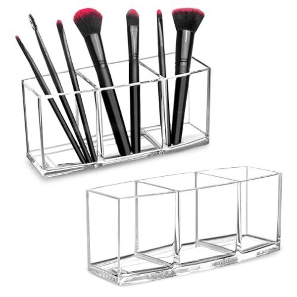 Makeup Brush Holder Organizer, Acrylic Cosmetic Brushes Storage 2 Pack Clear
