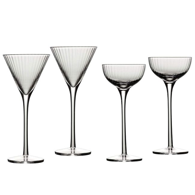 Degustation Tall Stemmed Cordial Glasses 2.5 Ounces, Set of 4 Assorted Shapes, Clear