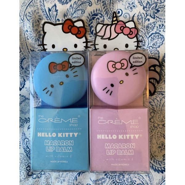 NEW Lot of 2 The Crème Shop Hello Kitty Macaron Lip Balms Mint & Sherbert