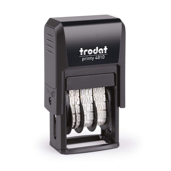 Trodat Printy 4810 Self Inking Date Stamp - Day, Months, (In Letters) Year - Black Ink Impression Size: 20 x 3.8mm