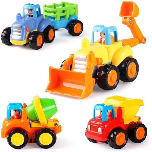 Baby Toy Car for 18+ Months, Toddler Early Education Construction Vehicles Toys Push and Go Friction Powered Car Toy Set Gifts for Kids 2 3 4 Year Old - Tractor, Bulldozer, Truck Mixer, Trucks1