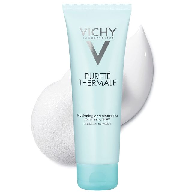 Vichy Pureté Thermale Hydrating Foaming Cream Face Wash, Facial Cleanser & Makeup Remover with Vitamin B5 to Cleanse & Remove Impurities