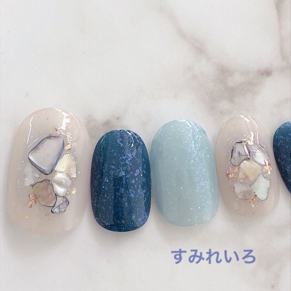 Nail tip false nails bridal nails cute short long design summer nails nail present short nails small nails large nails berry short chibi nails adult nails false nails office nails simple<br> [1815] Blue shell