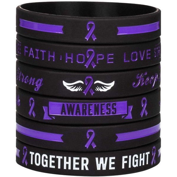 Sainstone Purple Awareness Ribbon Silicone Bracelets with Saying - Mental Health Awareness Bracelet - Purple Cancer & Cause Ribbon Wristbands Gifts for Men Women, Patients, Family Friends (3-Pack)