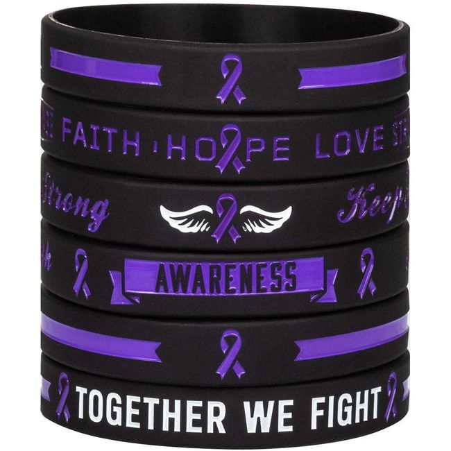 Sainstone Purple Awareness Ribbon Silicone Bracelets with Saying - Mental Health Awareness Bracelet - Purple Cancer & Cause Ribbon Wristbands Gifts for Men Women, Patients, Family Friends (3-Pack)