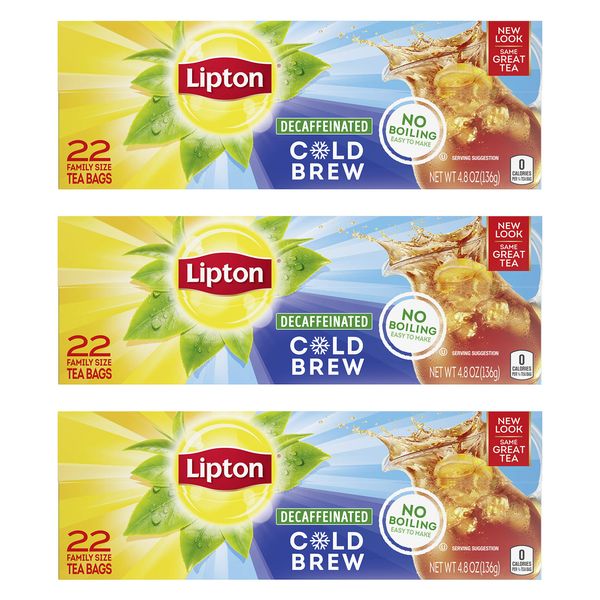 Lipton Decaffeinated Cold Brew Family Size Iced Tea Bags, Unsweetened, 22 Count (Pack of 12)