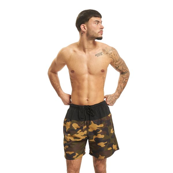 Urban Classics Men's Block Swim Shorts Trunks, Blk/Woodcamo, 5XL