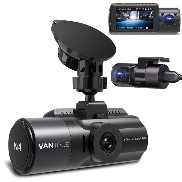 VANTRUE N4 Dash Camera, 4K Recording, 3 Cameras, Front and Rear Cameras, 4K + 1080P, 360 Degrees, Omnidirectional Protection, 1440P + 1440P + 1080P, 24-Hour Parking Surveillance, Sony Starvis Dash