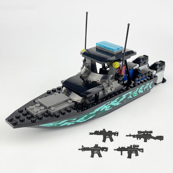 City Police Speed Boat Building Blocks Sets,City Fire Rescue Boat、Guard Boat 、Patrol Boat,Creative Building Bricks Compatible with Lego, Fun Gift or Pretend Play Toy for Kids (Speedboat-01 93PCS)