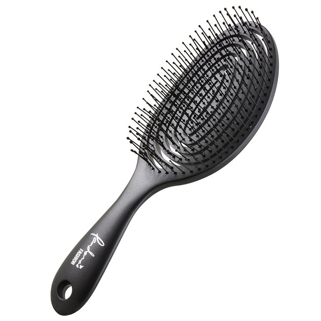 A8200BK Women's Hair Brush, Cushion, Scalp, Massage Brush, Dryer, Brushing, Spiral, 3D Detangle, Black, Regular